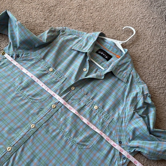 Orvis Plaid Button Down Lightweight Fishing Shirt Blue Orange - Picture 8 of 9